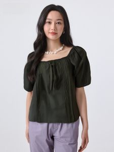 Baleno Summer 2025 Fashion Casual Bubble Sleeve Womens Shirt Versatile Short Sleeve Elegant Feminine Cotton Blend Commute Style