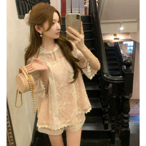 Shalldoer | New Chinese Elegant Laced Off-Shoulder Short Set