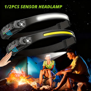 COB LED Headlamp Induction Head Lamp Built-in Battery USB Rechargeable Head Flashlight Outdoor Camping Fishing Sensor Headlight
