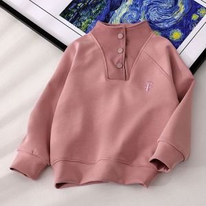 Stylish Childrens Sweatshirt Autumn Fashionable Splice Stand Collar Girls Clothing High Elasticity Cotton Blend Fabric