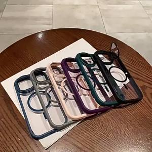 Kes efon Bimbit Berkenaan iPhone16 Sarung efon Pemegang Kanta Bulat untuk Apple 15 Sarung Pelindung Magnetik Anti-Drop Lin Penuh Lutsinar 14