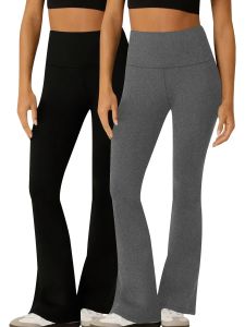 2 Pack Womens Super Soft Flare Pants High Waisted Tummy Control Workout Yoga Push Up Gym Fitness Long Leggings Bell Bottoms