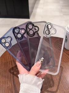 Penutup Ponsel Elektroplating Metal Frame Matte Edge Soft Transparan Shockproof Untuk iPhone 16 15 14 Pro Max Plus 13 12 11 Pro Max XR Anti-slip Frosted Phone Case Clear Silicone TPU Anti-jatuh