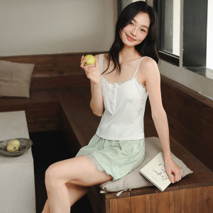 Bộ ngủ nữ MiiOW vải cotton áo ba lỗ có đệm ngực quần short thoáng khí