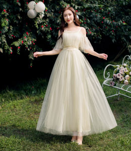 Champagne Color Maids Dress Luxury Performance Hostess Evening Gown A-Line Skirt Embroidered Korean Style Polyester Fiber