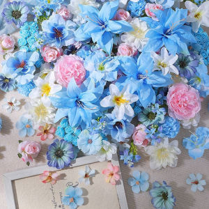 20/40/52Pcs Blue Pink Mix Artificial Flowers Silk Fake Flowers for Home Decor DIY Craft Gifts Accessories Bride Wedding Decor