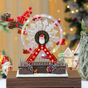 27CM Christmas Rotating Resin Luminous Music Box Ornaments Rotating Small Train Christmas Village House Christmas Gift