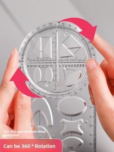 MONLEYTA | Rotatable Multifunctional Ruler Set For Primary And High School Students Triangle Ellipse Drawing Ruler Math Function Geometry Shapes