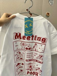 Pure Cotton Short Sleeve T-shirt for Women Summer 2024 New Style Loose Fit Cartoon Printed Work Clothing Hong Kong Style