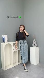 [BAYLE] - 1024 RN JEANS | Rok Jeans Wanita Melar Panjang Nikita Skirt Jeans Rok Tali