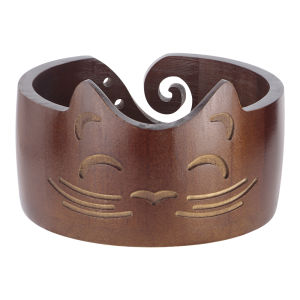 1pc Cat Shape Wooden Yarn Bowl Knitting Crochet Yarn Storage Holder Handcrafted Wool Yarn Wood Organizer with Yarn Guide Hole