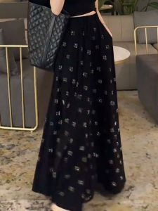 High Waist Casual Black Floor-Length Floral Print Skirt Commute Versatile Design Summer New Style Womens plus Size Skirts