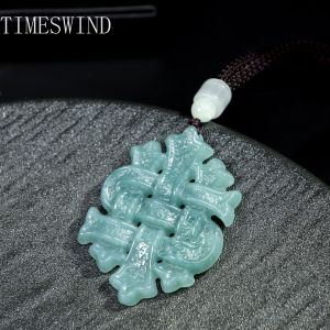 TIMESWIND Original A-Type Jade Natural Chinese Knot Pendant Auspicious Women Men Necklace Gift Fashion Jewelry with Certificate