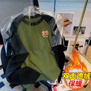 Áo Thun Dài Tay Dày Lót Lông Cừu Thoải Mái Cho Nam Mùa Thu Đông Áo Thun Cotton Polyester in Họa Tiết Thời Trang Thường Ngày