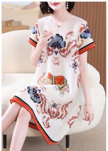 Nova quality⭐One person one pleat ⭐ Noble foreign style retro Miyake fold skirt women summer new crewneck loose plus size luxury dress