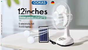 OOKAS Inverter solar electric fan with solar panel rechargeable electricfan solar with electric fan 16 inch solar fan with solar panel with light inverter