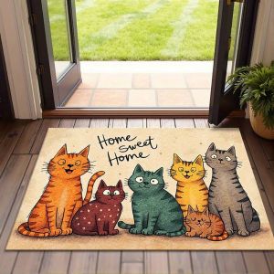 Thảm Cửa Nhà VIKAMA Home Sweet Home In Hình Sáu Chú Mèo Con Chất Liệu Polyester Chống Trơn Phong Cách Hiện Đại Dùng Được Trong Nhà Ngoài Trời Hiên Nhà Trang Trí Cho Người Yêu Thú Cưng