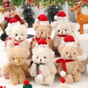 Cute Christmas Blush Bear Plush Doll Pendant Curly Teddy Bear with Hat Scarf Christmas Gift 2024 Merry Christmas and New Year Gift Box Decoration