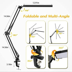 New LED Desk Lamp with Clamp Swing Arm Desk Lamp Dimmable Eye-Caring Desk Light with 10 Brightness Level 3 Lighting Modes