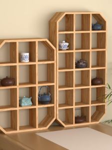 MUYI | New Chinese Style Solid Wood Display Cabinet For Tea Sets Wall Mounted