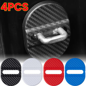 4ชิ้นเบาะคาร์บอนไฟเบอร์สำหรับประตูรถกันกระแทกแบบเงียบซิลิโคนล็อคประตูหัวเข็มขัดประตูรถป้องกันการชนฝาครอบป้องกันอุปกรณ์เสริมรถยนต์