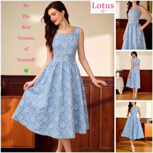 Lotus Đầm Gấm Hoa Dệt Nổi Trên Vải Jacquard Sang Trọng / Đầm Dự Tiệc Dáng Dài Có Túi / Váy Dạ Hội Màu Xanh Biển Pastel Thanh Lịch / Đầm Ba Lỗ Sát Nách Cổ Vuông Màu Xanh Nhạt Baby Blue / Váy Hoa / Đầm Tiểu Thư Dễ Thương Cho Nữ
