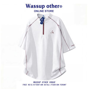 WASSUP ISSUE | American Style Half Zip Splicing Summer Ice Silk Casual T-shirt