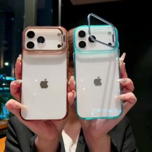 szhaiyu | Transparent Hard Shell Phone Case for IPhone 18 17 Air 16 15 Plus 14 13 12 Pro Max Metal Holder Shockproof Protective Cover