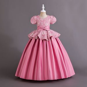 Gaun Gown pesta bordir anak perempuan Lengan Pendek embroidery pearl Party dress Anak Perempuan