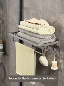 IUGA No Punching Towel Rack Bathroom Shelf Tissue Holder 6 in 1 Bathroom Organizer Set for Bathroom Apartment