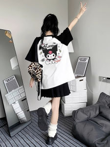 เสื้อยืดแขนสั้นผู้หญิงสไตล์เกาหลี ทรงหลวม ลายการ์ตูน ผ้าฝ้าย คอกลม แขนสั้น สำหรับผู้หญิงวัย 15-18 ปี