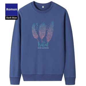Lormen Mens round Neck Hoodie Long Sleeve Casual Fashion Print Spring New Style Versatile Base Shirt Comfortable Cotton Blend