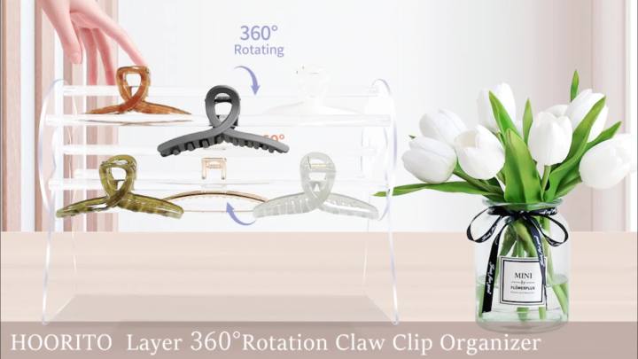 Acrylic Hair Accessories Organizer Holder,360-Degree Rotating Claw Clip Organizer,Hair Clip Organizer Display Clear Stand for Dressing Table for Women and Girls