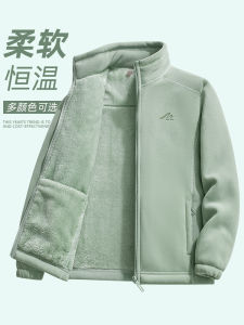 Áo Khoác Lông Cừu Dày Mùa Thu Đông Cho Nữ Áo Khoác Ngoài Bằng Vải Nỉ Lót Lông Cừu Màu Xanh Lá Cây Áo Khoác Ngoài Cho Nam