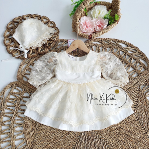 Váy Ren Kem 2 Lớp Bé Gái 3 Đến 12kg Kèm Nón Xinh V089