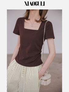 เสื้อยืดคอกลมแขนสั้นผู้หญิงทรงสลิมฟิต เสื้อผ้าทำงานฤดูร้อนแบบสวมหัวผ้าฝ้ายผสมเนื้อนุ่มสบาย