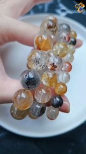 Super Premium Grade Starry Colorful Duo Bao Hematoid Herkimer Diamond Quartz Bracelet