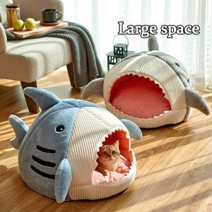Shark Pet Bed Cat Bed Warm Enclosed Pet Nest Cute Fleece Pet House with Fun Design