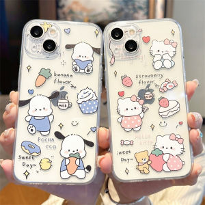 Cute Couple Transparent Silicone Phone Case for iPhone 15 14 pro Max 13 New Hellokitty Pachat Dog Compatible with Apple 12 Mini