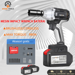 Cordless electric impact wrenchBrushless impact wrenchimpek pembuka baut motorbor baterai cas komplit Untuk melepas dan memasang baut ban baut mesin CVT baut perancah.