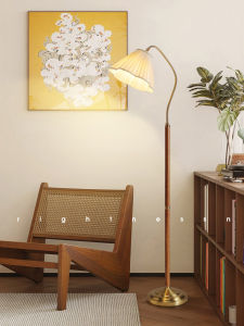 Vintage Mid-Century Floor Lamp Sofa Living Room Bedroom Bedside Table Lamp Iron Body Fabric Shade APP Control Smart Voice Control