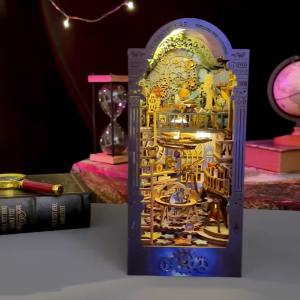 2024DIY Book Nook Kit Wooden Doll House Book Shelf Insert Decorative 3D Puzzle Building Model Bookshelf With LED Lights Bookend Gift