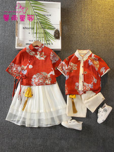 ชุดเด็กสไตล์จีนโบราณ ชุดการแสดงชาติพันธุ์ฤดูร้อนใหม่ ชุดนักเรียนชาย ชุดนักเรียนหญิง เสื้อผ้าเด็กผ้าฝ้าย