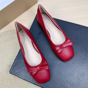 Gentle Butterfly Knot Flat Shoes Womens Square Head Bean Bean Shoes Summer Style Fashionable Casual Loafers Soft Upper