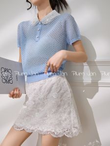 PlumJan | Áo Thun MESH Voan Hạt Ngọc Trai Nút Đính