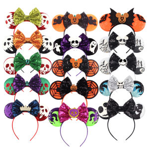 Cartoon Halloween Ghost Mickey Mouse Ears Headband Cosplay Mickey Mouse Hairband Pumpkin Decoration Kids Party Hair Accessories