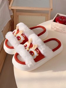 รองเท้าแตะผ้าลินินฤดูร้อนสำหรับผู้หญิงในบ้าน กันลื่น ระบายอากาศได้ดี สวมใส่สบาย รองเท้าแตะพื้นหนา รองเท้าแตะพื้นยางแบบสวมหัวกลม