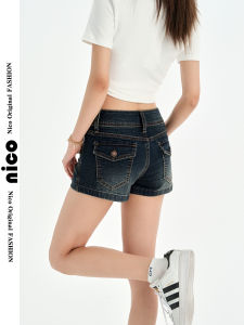 Quần Short Denim Cạp Thấp Phong Cách Retro Dành Cho Nữ Mùa Hè 2025 Quần Bó Chữ a Cạp Chun Co Giãn Thoải Mái Quần Bó Gợi Cảm