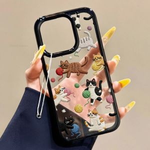 Embroidered Ball of Thread Kitten Phone Case For iPhone 18 17 16 15 14 13 12 11 Pro Max Shockproof Bumper Protection Back Cover