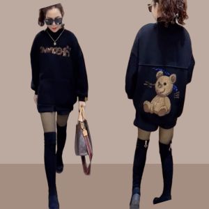 Pure Cotton Sweatshirt Womens Loose Fit Half High Collar Thin Spring Autumn Style Bf Lazy Top Coat Anti Aging Korean Version